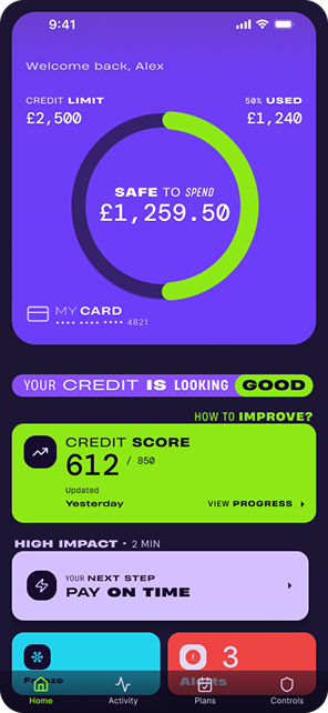 Figma direction 3: Maximalist purple with lime accents, high visual impact