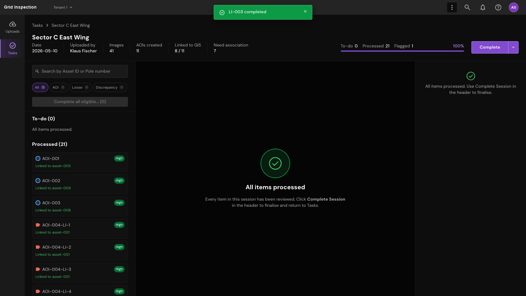 Finish the item queue. Show that every item has been processed before session completion.
