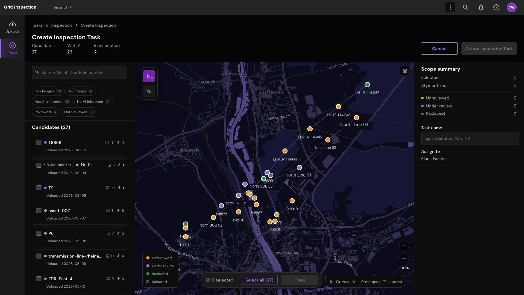 Define the task scope. Choose the infrastructure and imagery that belong in an inspection.