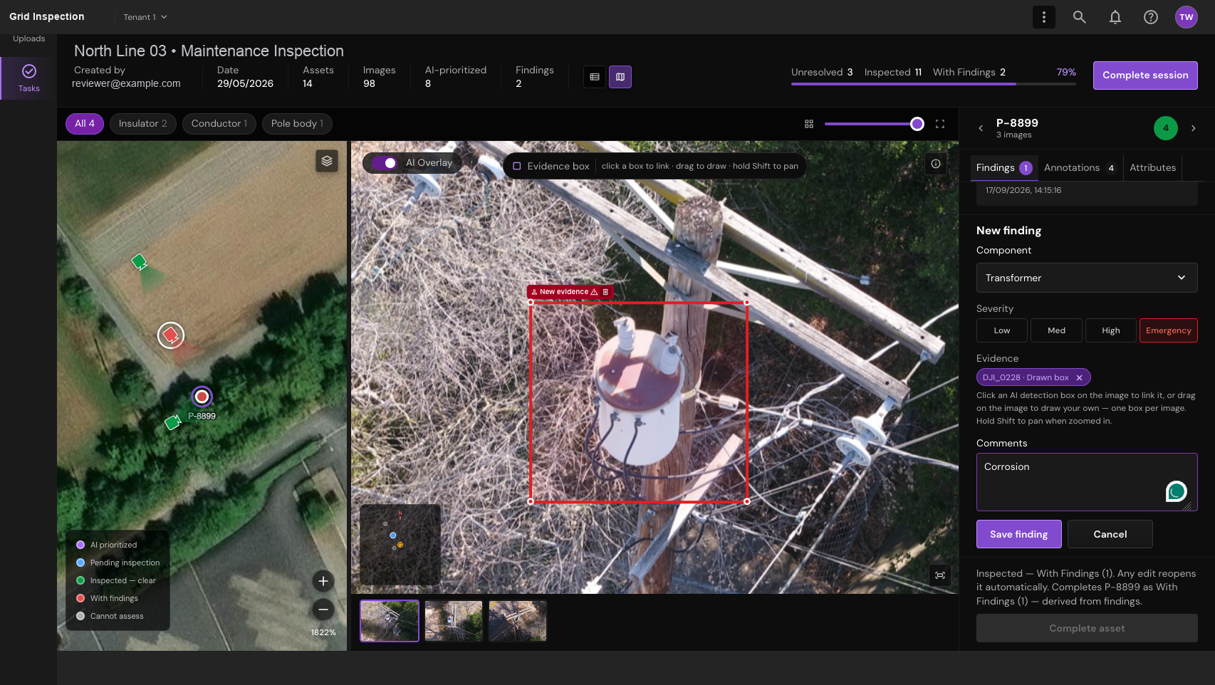 Annotate at a larger scale. Draw the evidence region with enough image detail to make the finding precise.