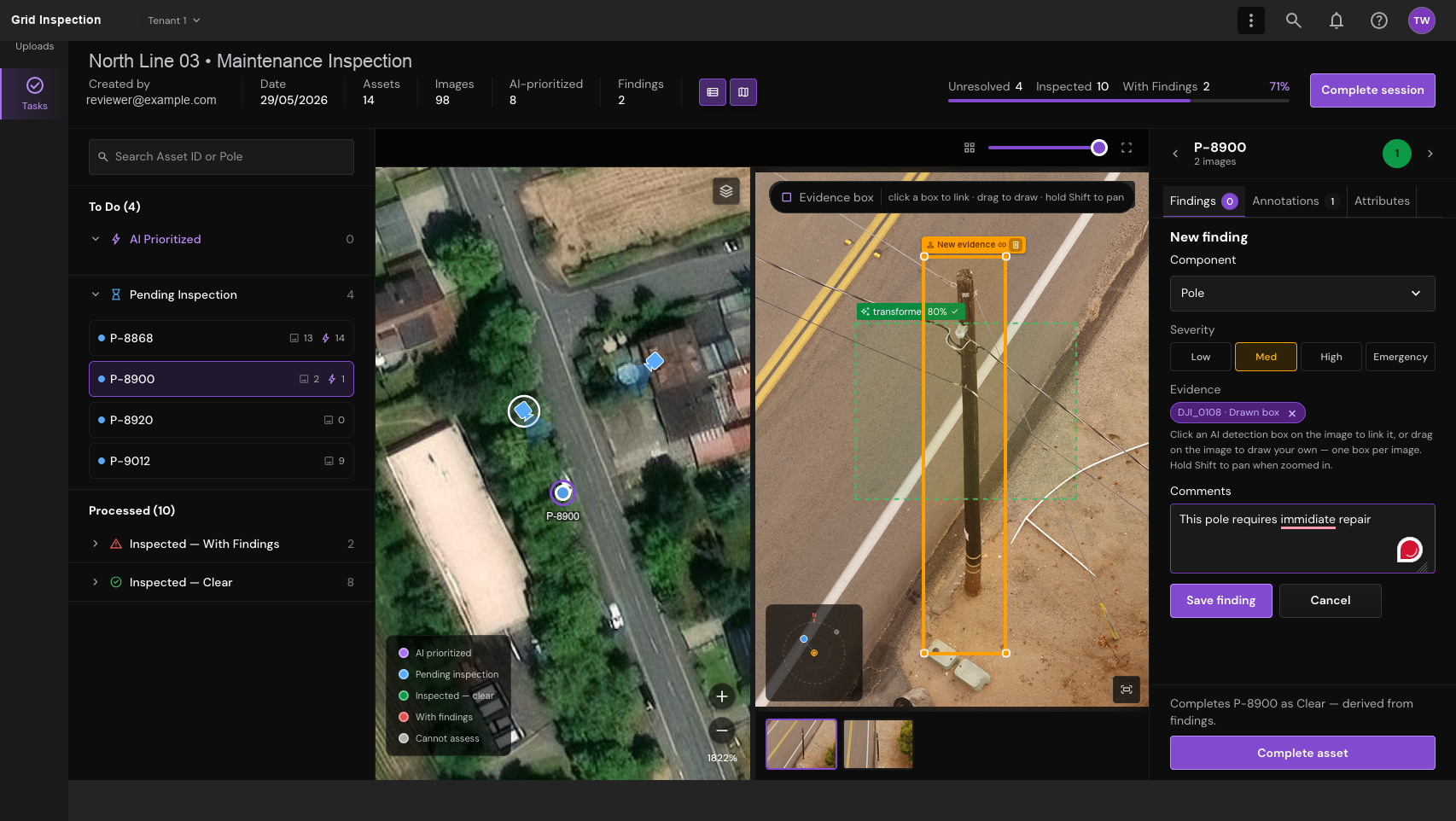 Create a structured finding. Identify the component, condition and supporting image region.