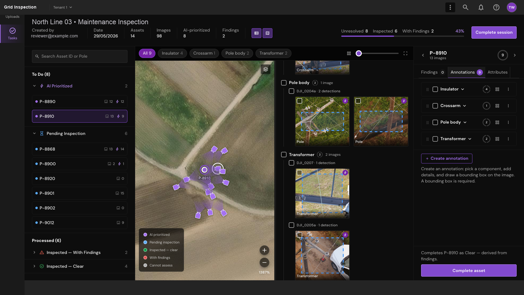 Inspect the image collection. Review several images while keeping the asset and its findings in context.