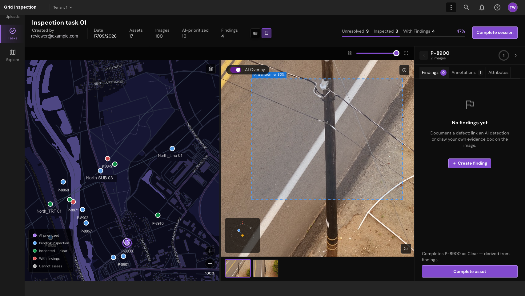 Give the working area more room. Hide the queue while retaining the map, imagery and findings panel.