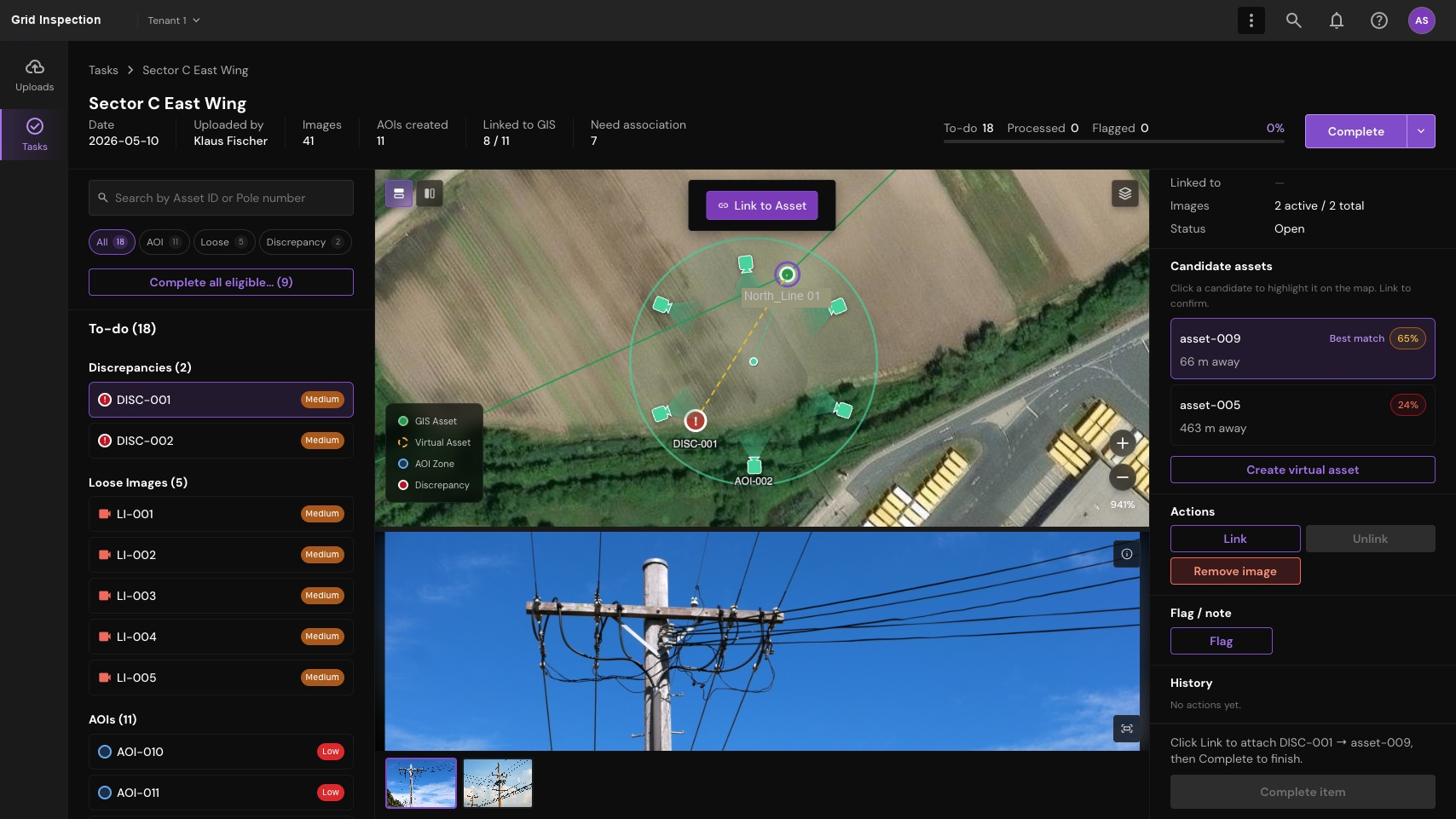 Switch the map context. Use satellite context when checking the physical location of an asset.
