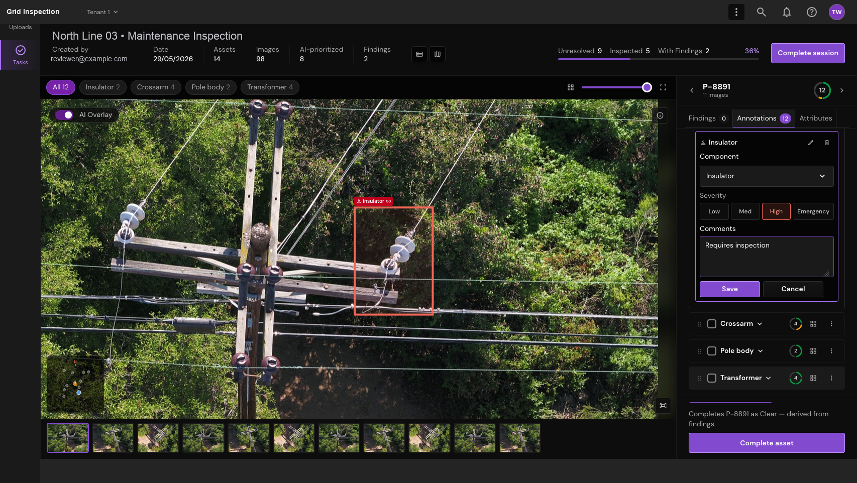 Capture a finding in image-first mode. Keep the annotation and finding form together in the focused layout.