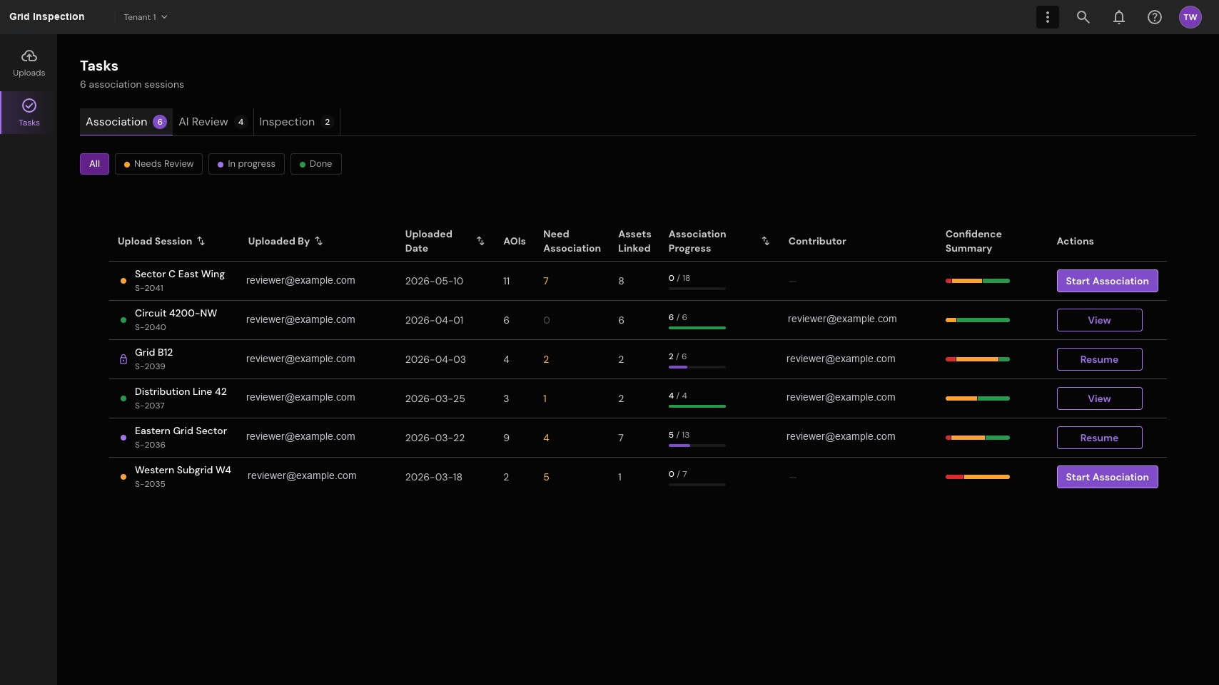 Pick up an association task. Start from a queue with ownership, progress and association status.