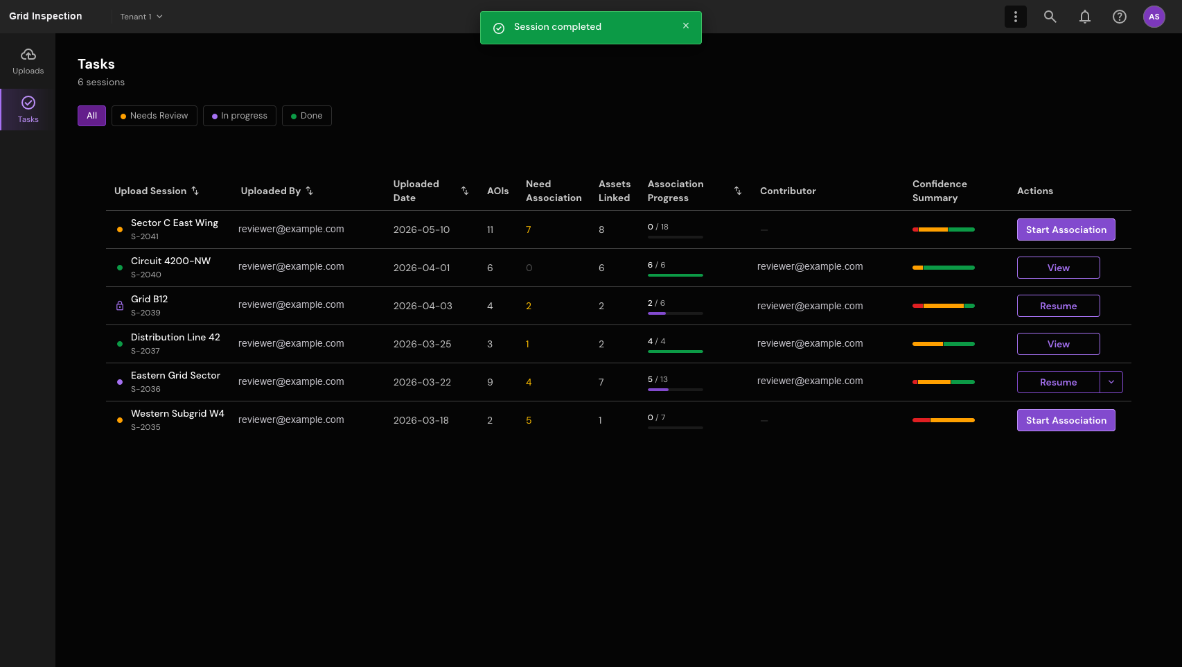 Close the session. Return to the task list with a visible completion confirmation.