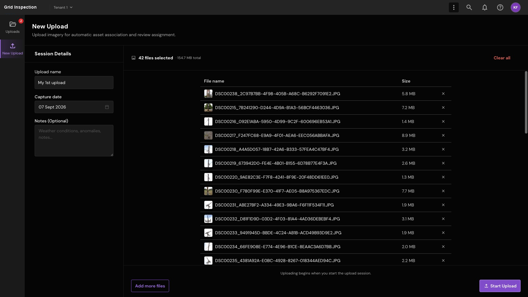 Review the selected files. Check the file queue and batch size before uploading.