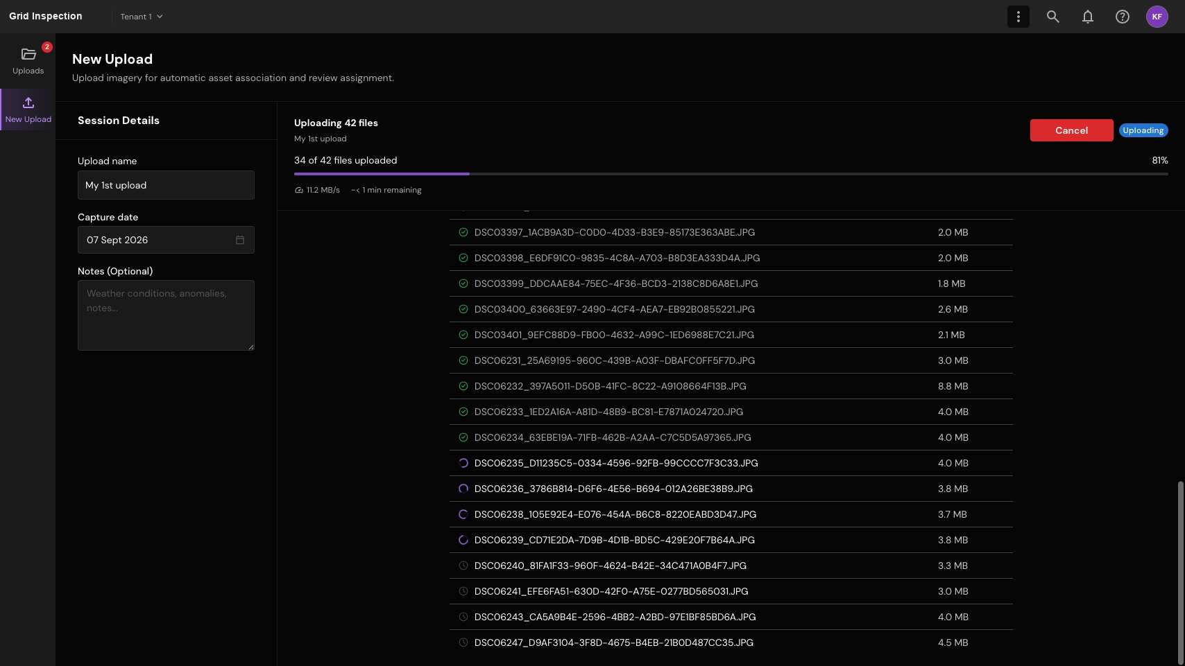 Track upload progress. Keep progress and per-file states visible while the batch runs.