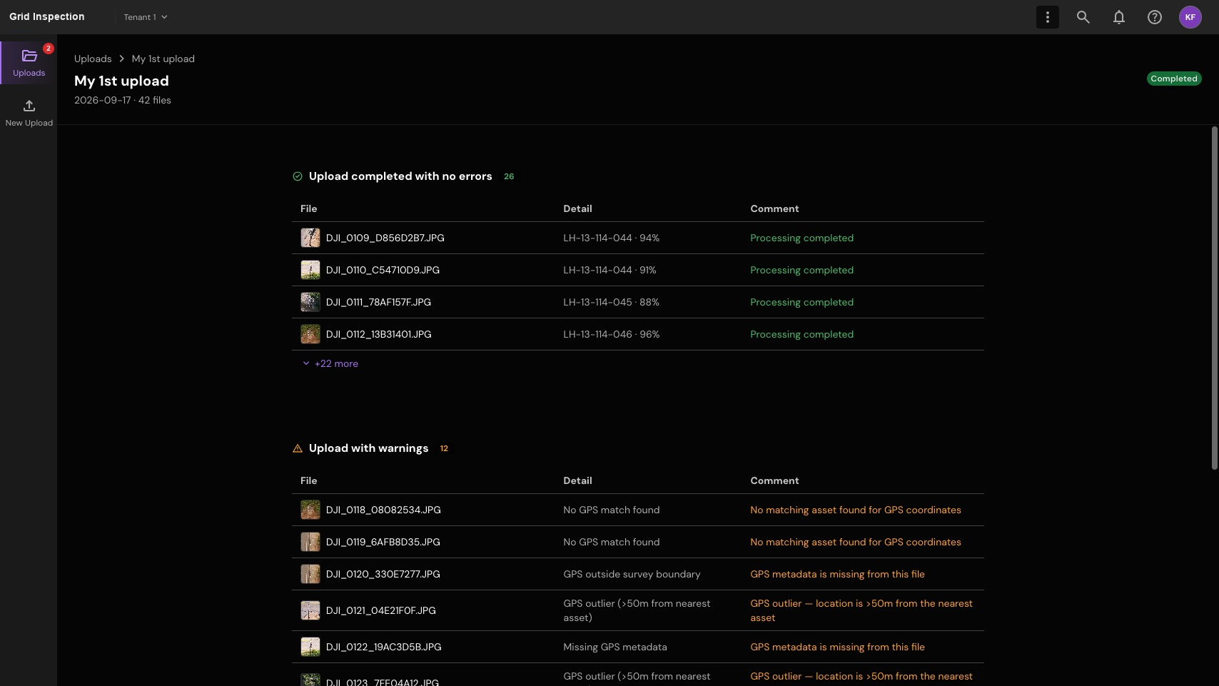 Inspect the processing result. Separate successful files from items that need attention.