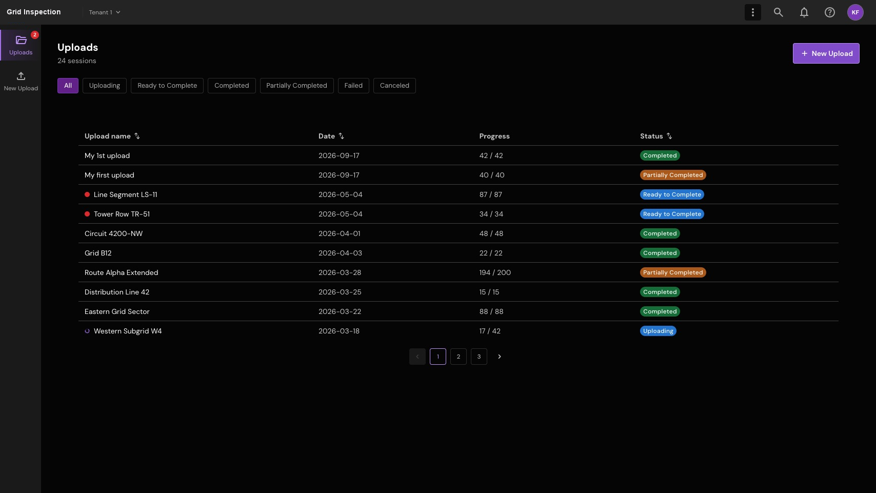 Return to the session list. Track the session alongside other batches and their current states.